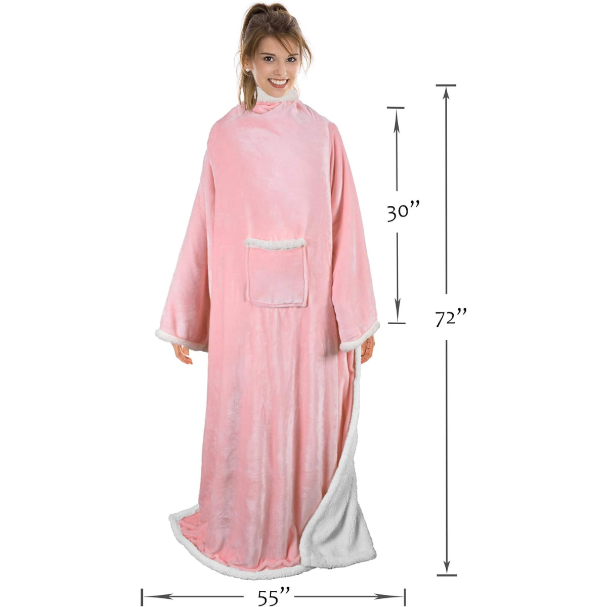 Abrigo Polar Rosa con Mangas y Bolsillo