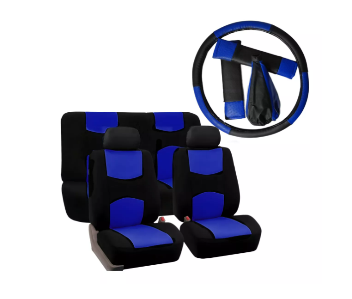 Set cubre asiento eco cuero azul negro