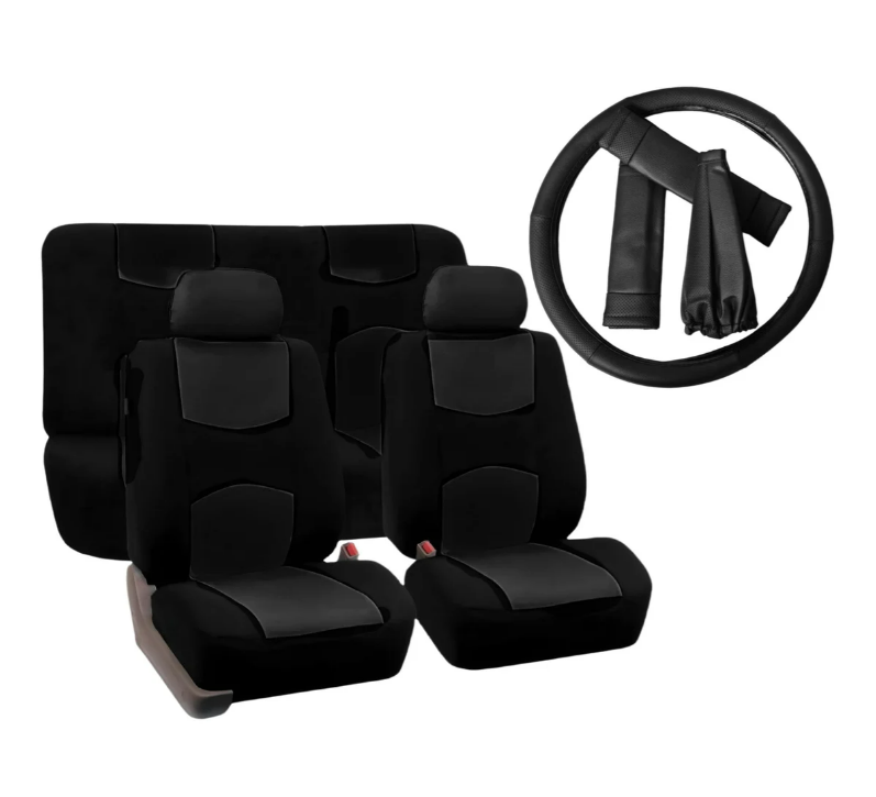 Set cubre asiento eco cuero gris negro